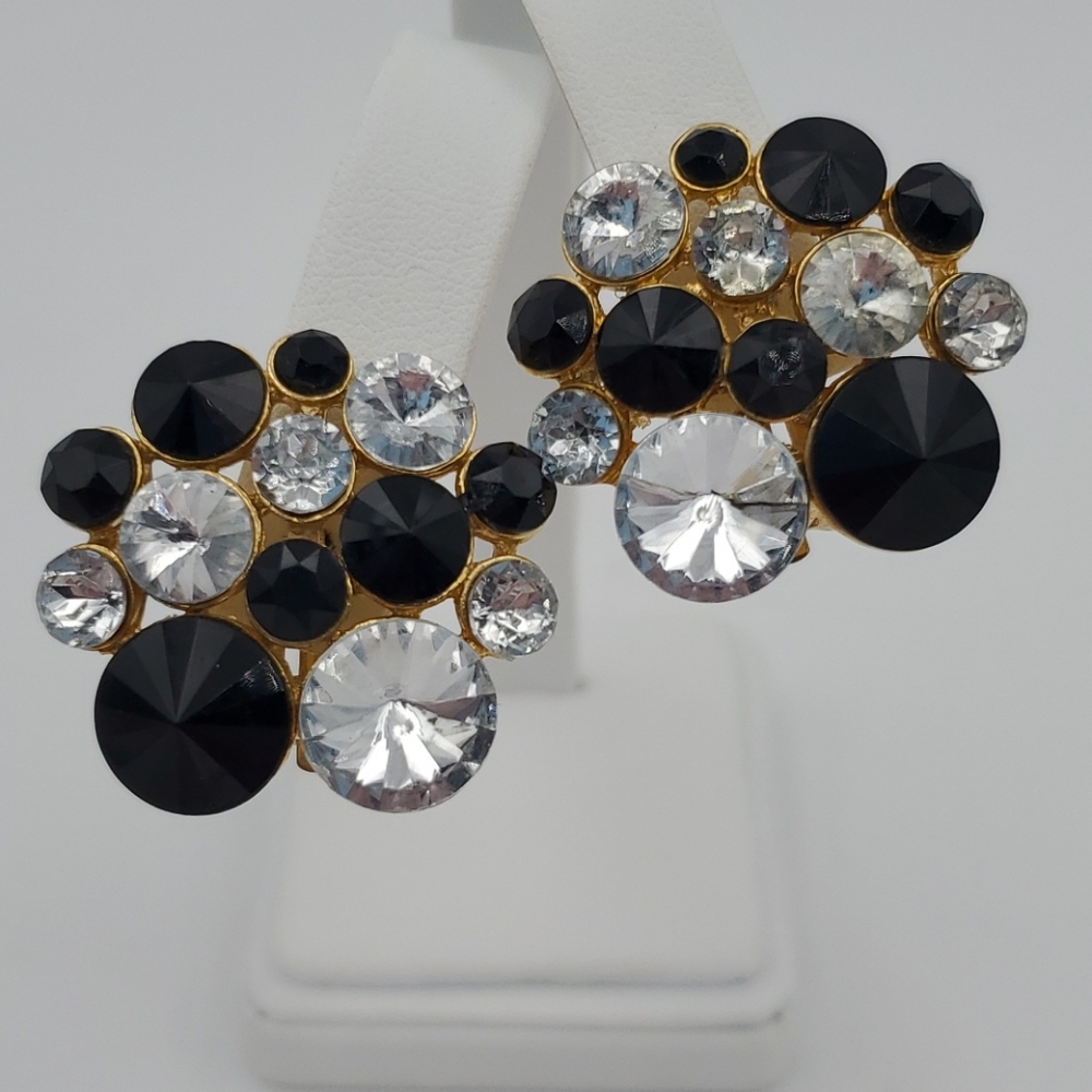 Black & Clear Rhinestone Clip Earrings